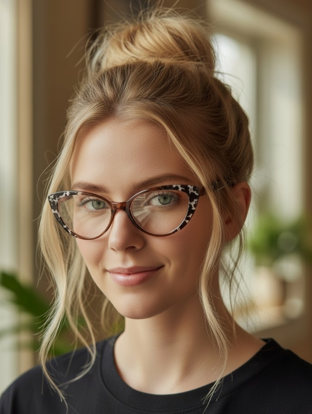 +3.00 Chic Brown and Black Cat-Eye Glasses